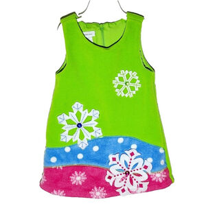 GREEN, Pink, Blue Bonnie Jean Fleece Winter Snowflakes Jumper Dress Sz 2T